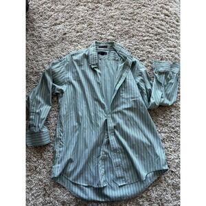 Vintage Mens Lands End No Iron Pinpoint Oxford Long Sleeve Striped Shirt Size 32